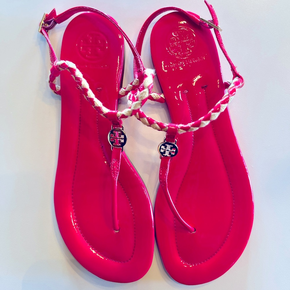 Excellent condition Tory Burch hot pink sandals